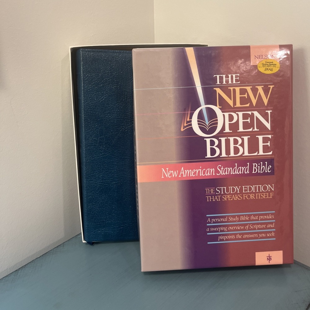 Nelson NASB New Open Bible Study Edition Blue Genuine Leather 1990 USA
